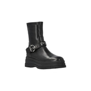Pinko Schwarze Damen-Ankle-Boots aus Leder mit silberner Schnalle und Logo-Riemen zum stilvollen Hineinschlüpfen