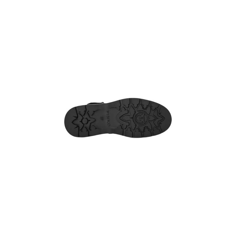 Pinko Schwarze Damen-Ankle-Boots aus Leder mit schwarzer Gummisohle, geprägten Stern- und Kreismustern und Frank-Branding.