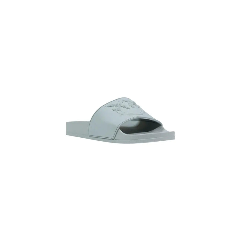 Pinko Grüne PVC-Sandalen für Damen mit offener Zehenpartie und hellgrauer Gummisohle mit geprägtem Logo auf dem Riemen