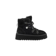 Pinko Schwarze Damen-Ankle-Boots aus Wildleder mit weichem Lammfellfutter und klobiger Plateausohle