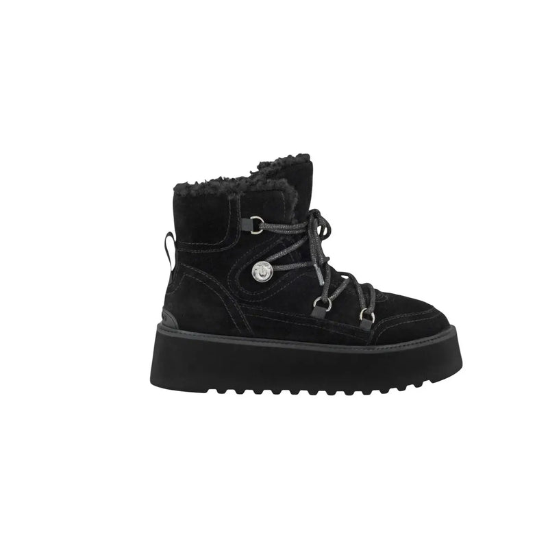 Pinko Schwarze Damen-Ankle-Boots aus Wildleder mit weichem Lammfellfutter und klobiger Plateausohle
