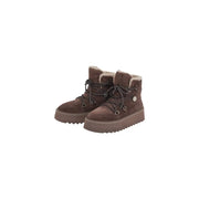 Pinko Braune Damen-Ankle-Boots aus Wildleder mit weichem, weißem Futter und klobiger Plateausohle für den Winter