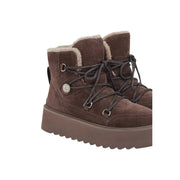 Pinko Braune Damen-Ankle-Boots aus Wildleder mit weichem Lammfellfutter und klobiger Plateausohle für den Winter
