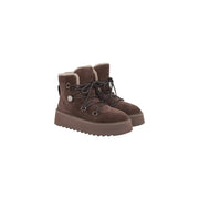 Pinko Braune Damen-Ankle-Boots aus Wildleder mit weichem Lammfellfutter und klobiger Plateausohle für den Winter