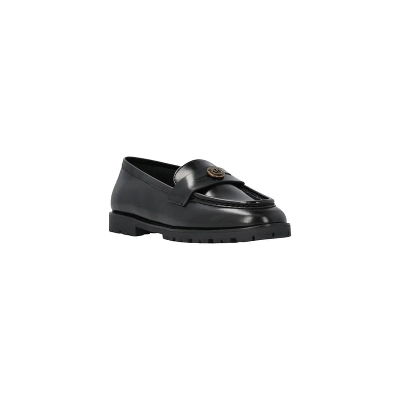 Pinko Schwarze Damen-Lederslipper mit goldfarbenem Logo-Emblem am Riemen für einen klassischen Stil
