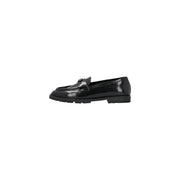 Pinko Schwarze Damen-Slipper aus Leder mit Lackleder, Metallschnalle und dicker Gummisohle