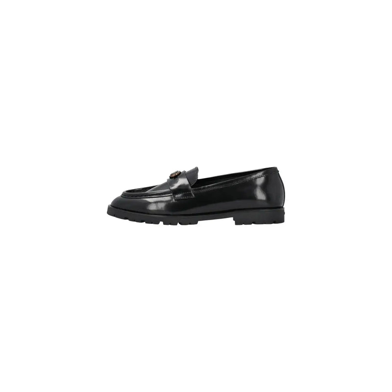 Pinko Schwarze Damen-Slipper aus Leder mit Lackleder, Metallschnalle und dicker Gummisohle