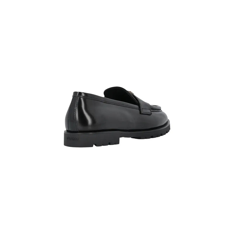 Pinko Schwarze, klassische Damen-Slipper aus Leder mit schwarzem Lackleder-Loafer und profilierter Gummisohle