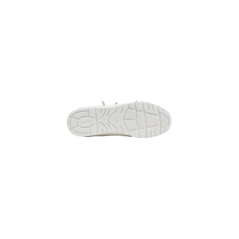 Weiße Gummisohle mit strukturiertem Muster und pinko Logo auf pinko Damen-Sneaker aus Leder, weiß, Schnürung, lässig