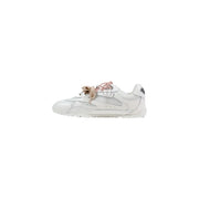 Pinko Weiße Damen-Sneaker aus Leder, Schnürung, lässig, mit weißem Mesh-Einsatz und beigen und rosa Schnürsenkeln