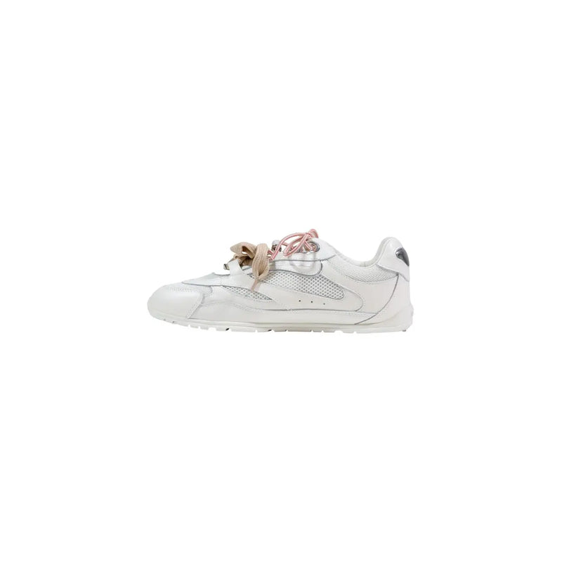 Pinko Weiße Damen-Sneaker aus Leder, Schnürung, lässig, mit weißem Mesh-Einsatz und beigen und rosa Schnürsenkeln