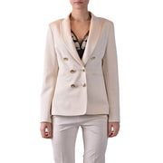 Pinko Damenblazer in Cremefarbe mit doppelreihiger Knopfleiste und goldfarbenen Knöpfen aus Viskosemischgewebe