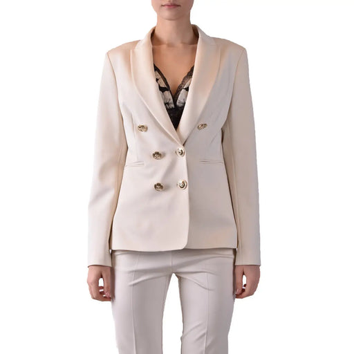 Cremefarbener, zweireihiger Blazer mit goldfarbenen Knöpfen und taillierter Passform aus Viskosemischung von Pinko Frauen