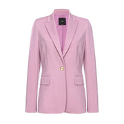 Pinko Lila Damenblazer aus hellrosa Polyester mit strukturierter Schulterpartie, Reverstasche und einem einzelnen goldenen Knopf
