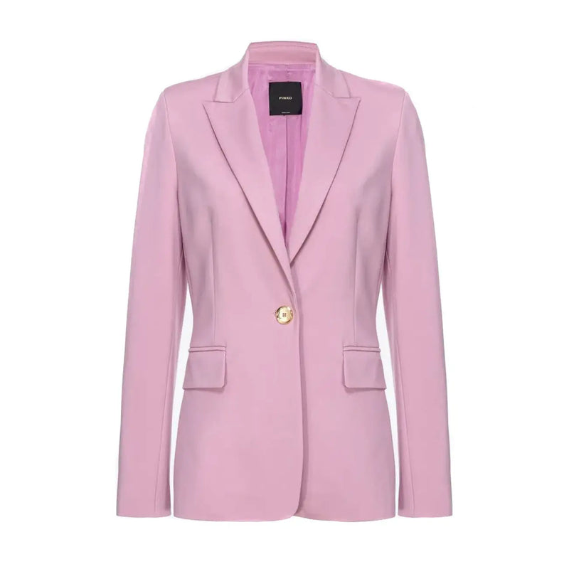 Pinko Lila Damenblazer aus hellrosa Polyester mit strukturierter Schulterpartie, Reverstasche und einem einzelnen goldenen Knopf