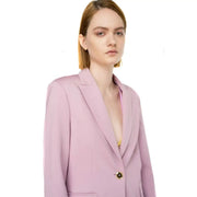 Pinko Damenblazer aus lila Polyester mit zart lavendelfarbenem, goldfarbenem Knopf und strukturierter Schulterpartie