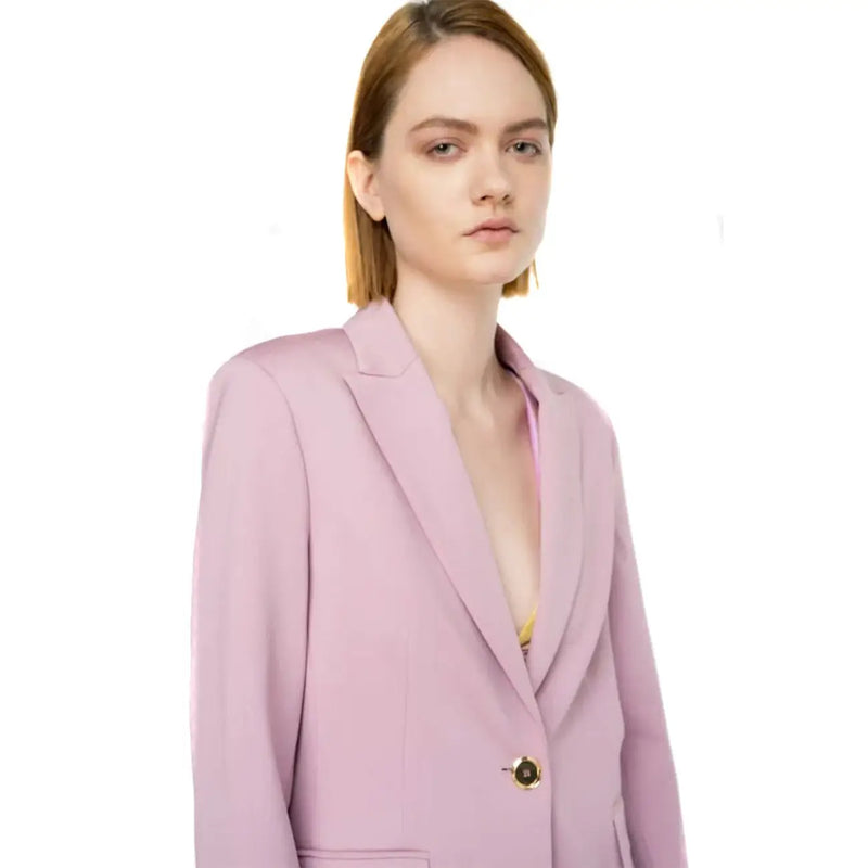 Pinko Damenblazer aus lila Polyester mit zart lavendelfarbenem, goldfarbenem Knopf und strukturierter Schulterpartie