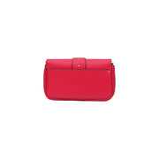Pinko Rote Damen-Umhängetasche aus Leder, 20 cm, mit leuchtend rotem Leder, goldfarbenen Beschlägen und minimalistischem Überschlagverschluss.