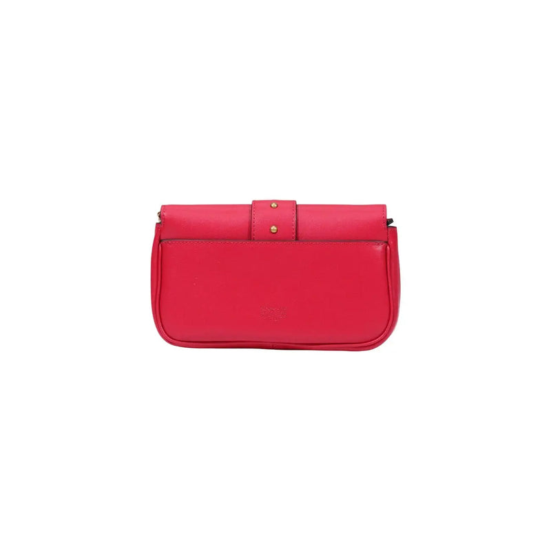 Pinko Rote Damen-Umhängetasche aus Leder, 20 cm, mit leuchtend rotem Leder, goldfarbenen Beschlägen und minimalistischem Überschlagverschluss.