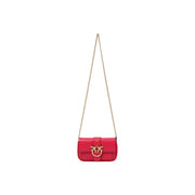 Pinko Rote Damen-Umhängetasche aus Leder, 20 cm, mit leuchtend rotem Leder, goldfarbenem Vogelverschluss und Kettenriemen