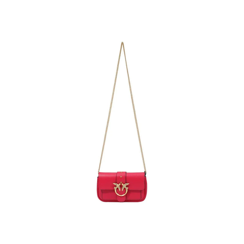 Pinko Rote Damen-Umhängetasche aus Leder, 20 cm, mit leuchtend rotem Leder, goldfarbenem Vogelverschluss und Kettenriemen