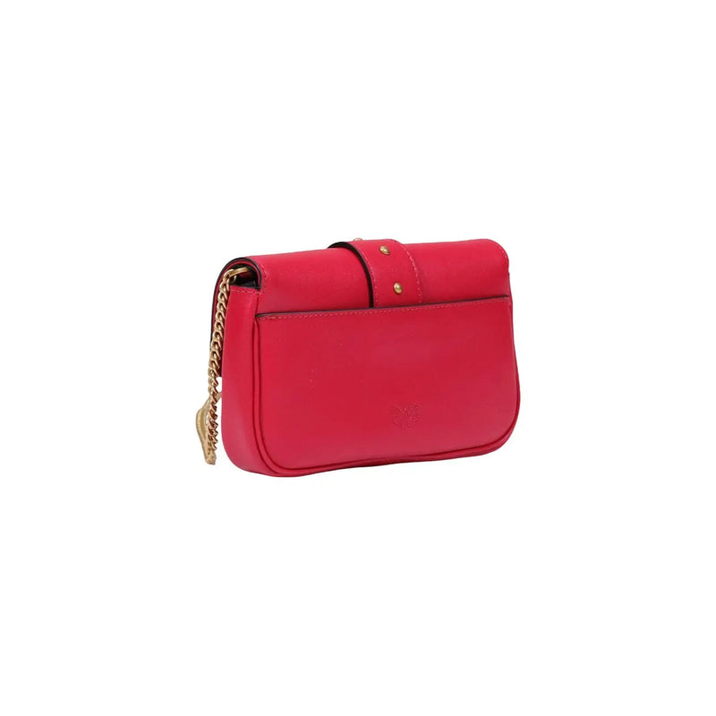 Pinko Rote Damen-Umhängetasche aus Leder, 20 cm, mit leuchtend rotem Leder, goldfarbenem Kettenriemen und Beschlägen