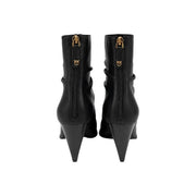 Pinko Schwarze Damen-Ankle-Boots aus Leder mit goldfarbenen Reißverschlüssen, markantem Logo und eleganten, spitzen Stilettoabsätzen