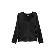 Pinko Schwarze Seidenbluse für Damen mit A-Ausschnitt und langen Satinärmeln für elegante Anlässe