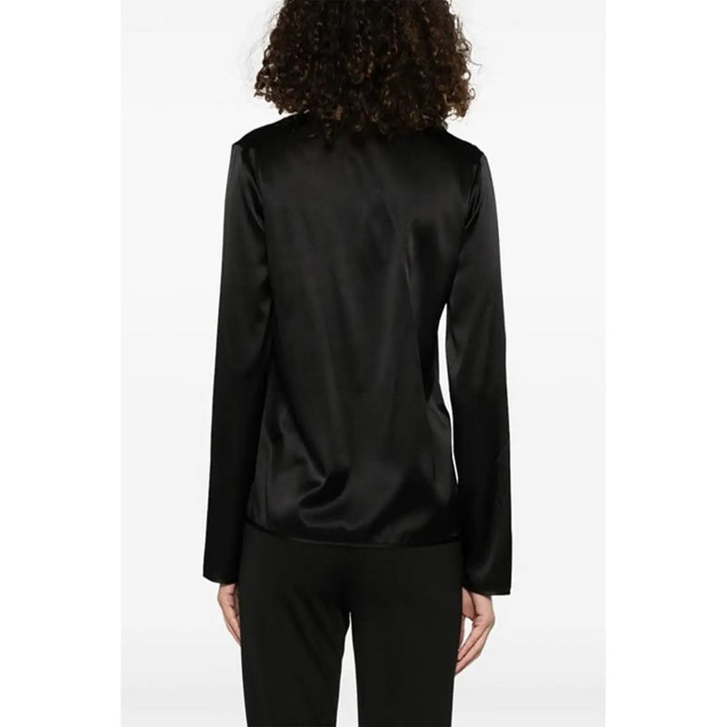 Schwarzer Satinblazer mit langen Ärmeln und taillierter Silhouette für pinko Schwarze Seidenbluse für Damen mit V-Ausschnitt