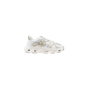 White and beige chunky sole slip-on sneakers with crisscross detailing for women