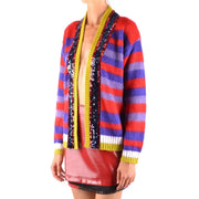 Pinko Gestreifte Damen-Strickjacke aus Mohair in leuchtendem Rot, Lila und Gelb mit Paillettenbesatz für stilvolle Lagenlooks