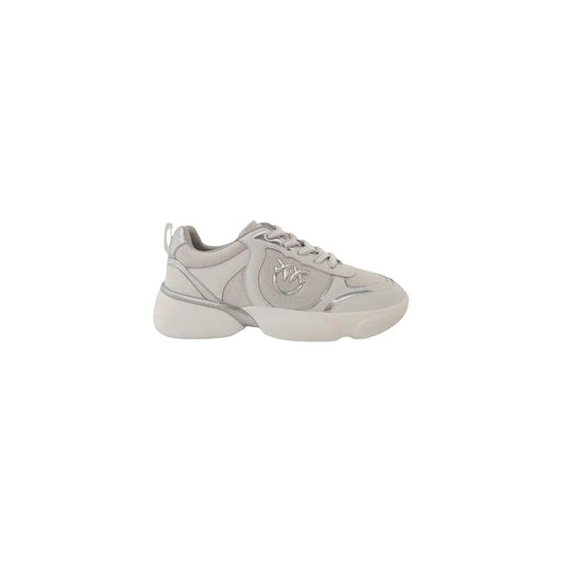 Pinko Weiße Damen-Sneaker aus Leder zum Hineinschlüpfen mit hellgrauem, klobigem Design und dezentem Metallic-Logo an der Seite