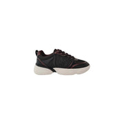Pinko Weiße Damen-Sneaker aus Leder zum Hineinschlüpfen mit schwarzem und bordeauxrotem Mesh-Obermaterial und klobiger weißer Sohle
