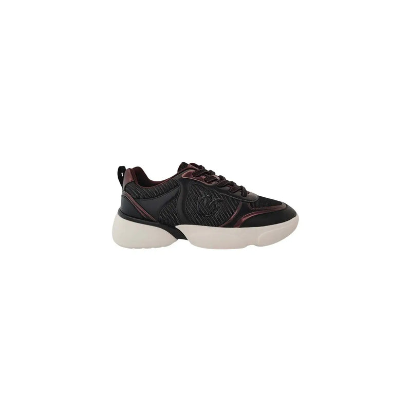 Pinko Weiße Damen-Sneaker aus Leder zum Hineinschlüpfen mit schwarzem und bordeauxrotem Mesh-Obermaterial und klobiger weißer Sohle