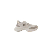 Pinko Weiße Damen-Sneaker aus Polyester zum Hineinschlüpfen mit cremeweißem, hellgrauem, grob strukturiertem Leder-Obermaterial und metallischem Logo-Detail