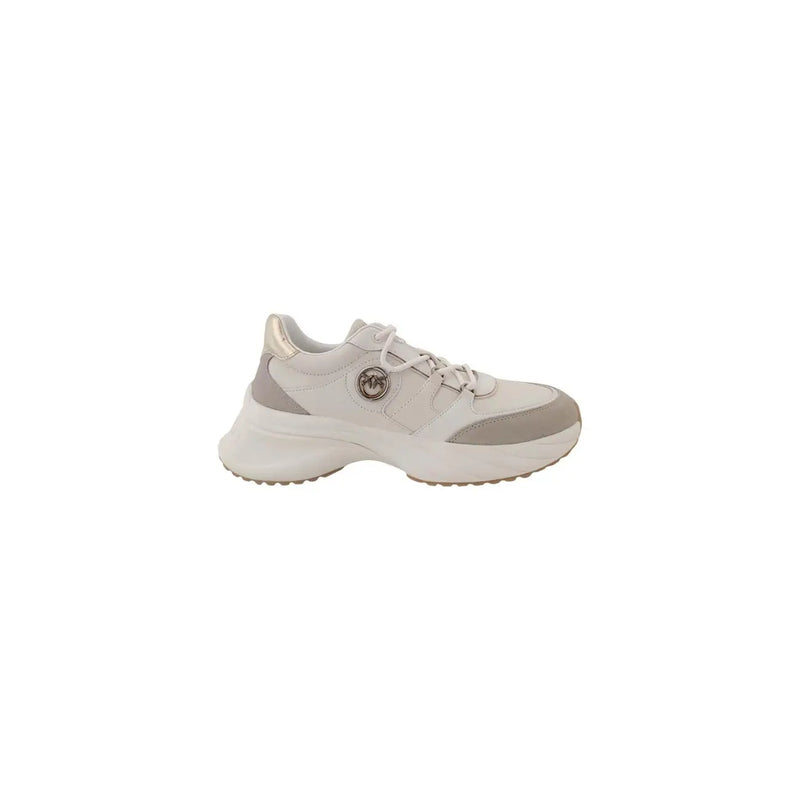 Pinko Weiße Damen-Sneaker aus Polyester zum Hineinschlüpfen mit cremeweißem, hellgrauem, grob strukturiertem Leder-Obermaterial und metallischem Logo-Detail