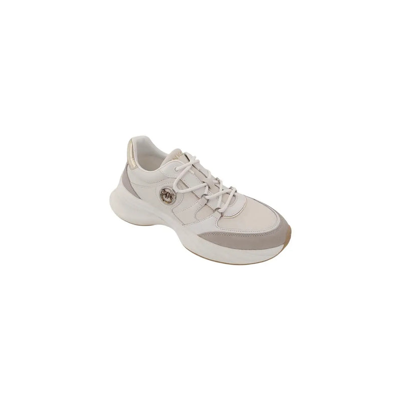 Pinko Weiße Damen-Sneaker aus Polyester zum Hineinschlüpfen mit beigefarbenen Leder-Oberteilen und klobiger Sohle mit Metallic-Logo