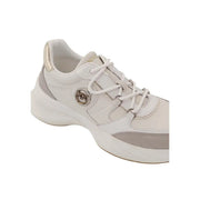 Pinko Weiße Damen-Sneaker aus Polyester zum Hineinschlüpfen mit weiß-beiger Michael Kors-Sohle und goldfarbenem Logo-Emblem