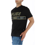 Black Plein Sport printed men’s t-shirt 100% cotton with bold yellow and black graphic and reflective sport stripe