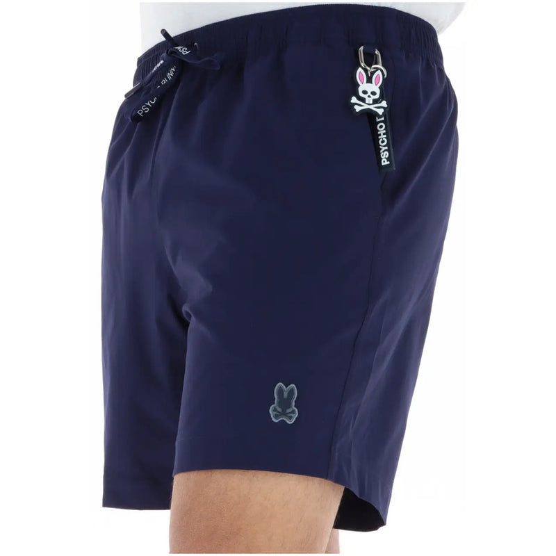 Navy blue Psycho Bunny men polyester swimwear shorts with drawstring waistband and embroidered bunny logo