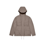 Beige Rains Damen-Blazerjacke aus braunem Polyester mit Kapuze, vier Vordertaschen und Kordelzug am Saum