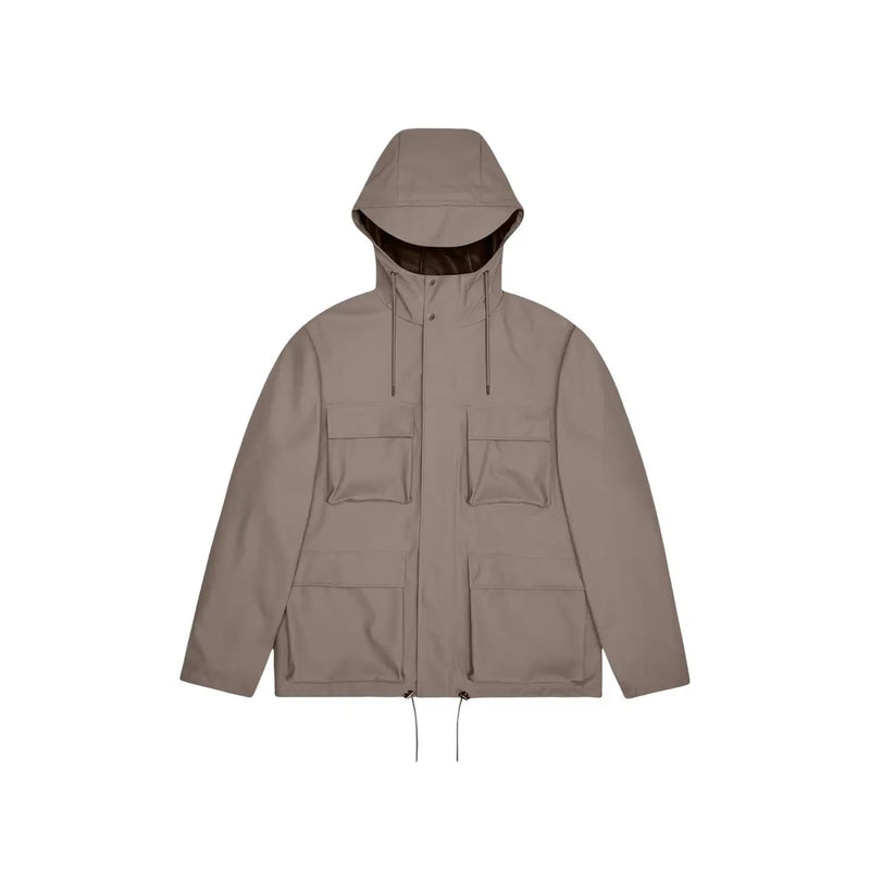 Beige Rains Damen-Blazerjacke aus braunem Polyester mit Kapuze, vier Vordertaschen und Kordelzug am Saum