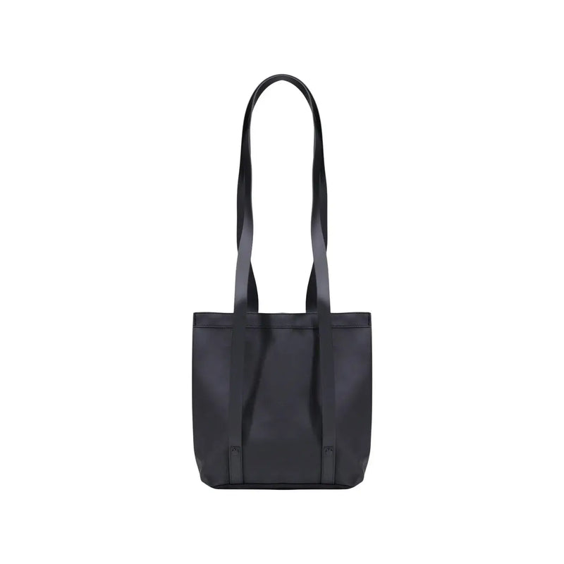 Rains Damen-Umhängetasche aus schwarzem Polyester mit elegantem, glänzendem, minimalistischem Design, Maße: 8 x 15 x 8 cm