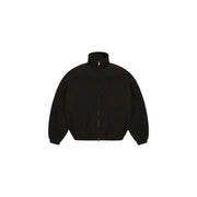 Schwarze Balenciaga-Jacke mit hohem Kragen und durchgehendem Reißverschluss, entworfen für einen eleganten urbanen Look