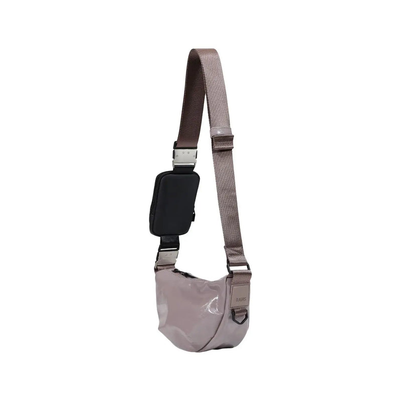 Eine elegante, mattgraue Umhängetasche mit glänzender Oberfläche und verstellbarem Riemen in der Farbe Rains Purple, Damen-Schultertasche aus Polyester, Mini-Größe
