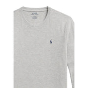Ralph Lauren Herren grauer Baumwoll-Schlafanzug top mit meliertem Stoff und kleinem, marineblauem, gesticktem Polospieler-Logo