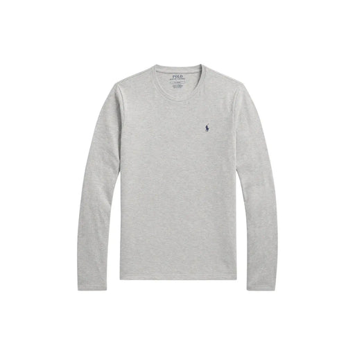 Ralph Lauren Herren grauer Baumwoll-Schlafanzug top mit hellgrauen langen Ärmeln und schwarzem, gesticktem Polospieler-Logo