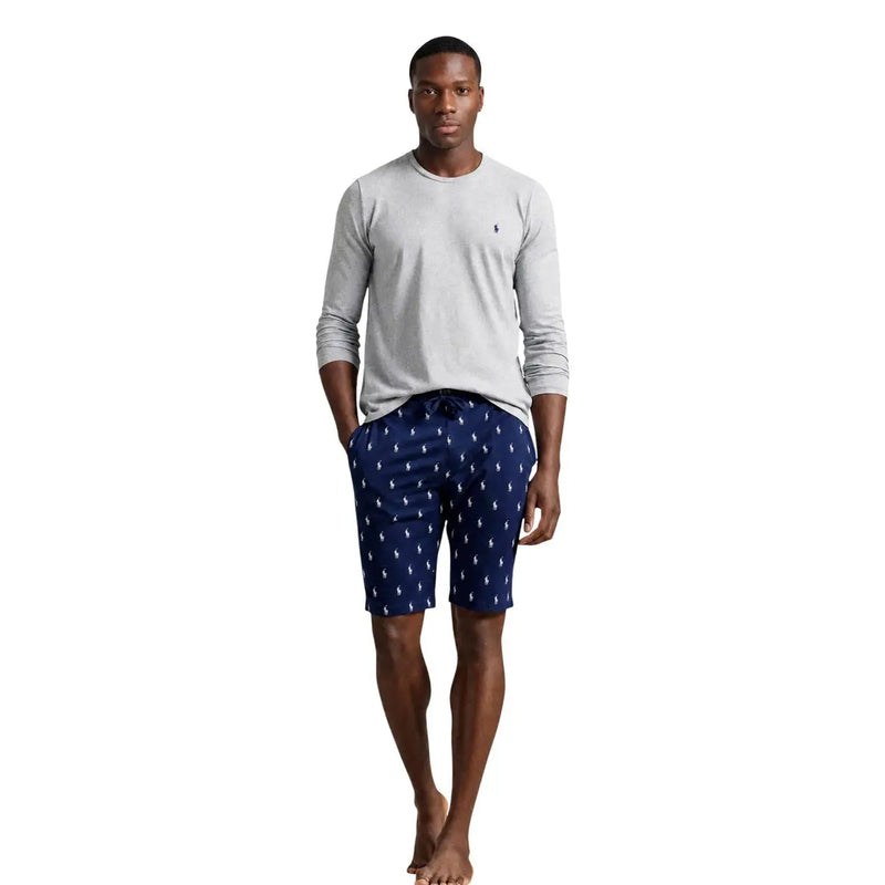 Marineblaue Baumwollshorts mit sich wiederholendem weißen Polo-Spieler-Logo-Muster von Ralph Lauren für Herren