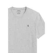 Hellgrauer Ralph Lauren Herren-Schlafanzug aus Baumwolle mit Rundhalsausschnitt top mit kleinem, marineblauem, gesticktem Pferde- und Reiterlogo auf der linken Brust