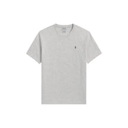Ralph Lauren Herren-Schlafanzug aus grau melierter Baumwolle mit Rundhalsausschnitt top mit marineblauem, gesticktem Polospieler-Logo auf der linken Brust